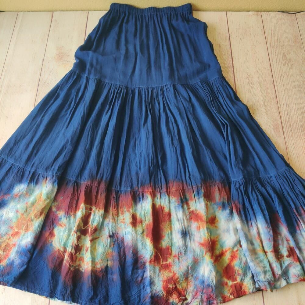 Tie dye tiered navy boho maxi skirt sz XS - Picture 4 of 7